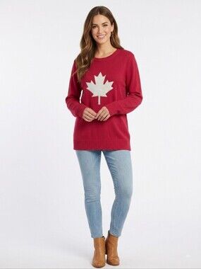 Weatherproof Vintage Womens Red Canada Maple Leaf Crewneck Knit Sweater Size L